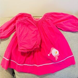 Pink Baby Dress with Snowman Design